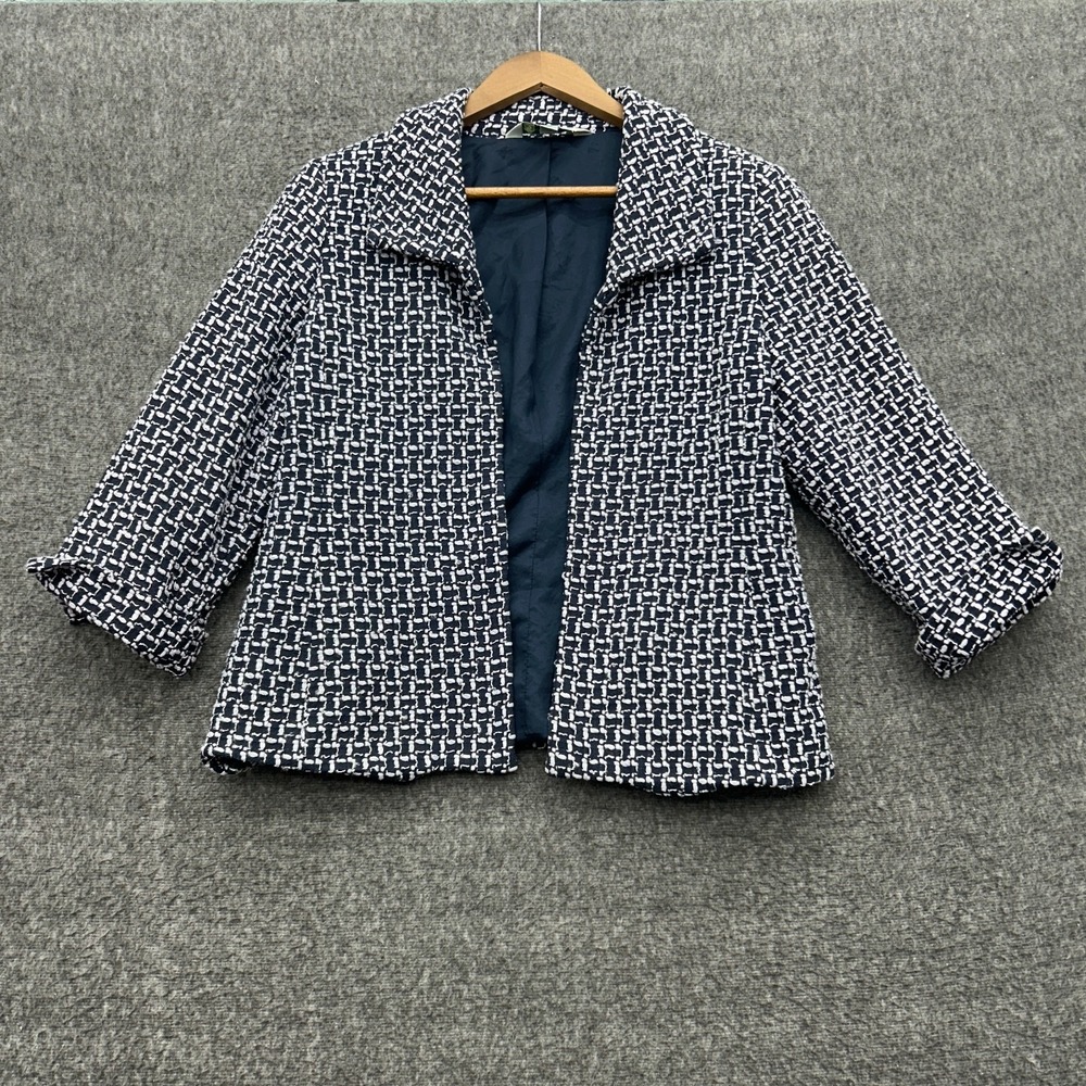 Austin Reed London Bouclé Tweed Blazer Navy Cream Size 12 Dark Academia